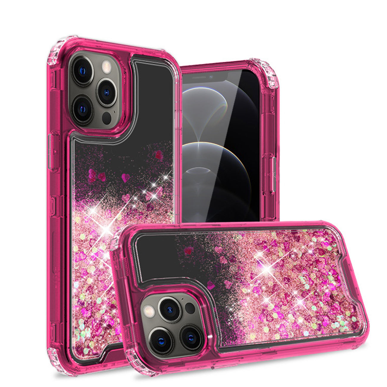 Glitter Case Moving Quicksand In BlackAPPLE IPHONE 12/IPHONE 12 PRO In Hot Pink